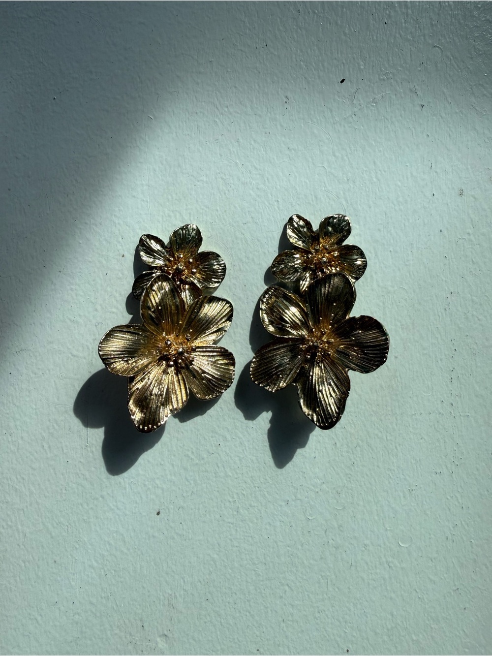 Gold Floral Double Drop Earrings - Women Jewelry